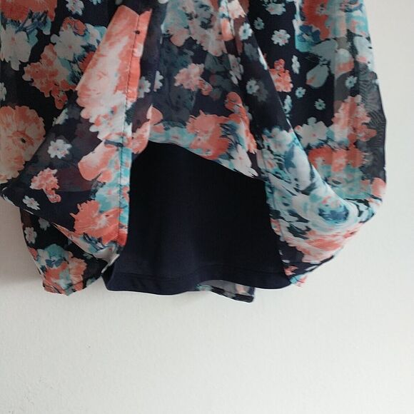 Love Tree Mini Dress S Blue Floral Faux Wrap Elastic Waist Lined CottagecoreBoho - Picture 2 of 10